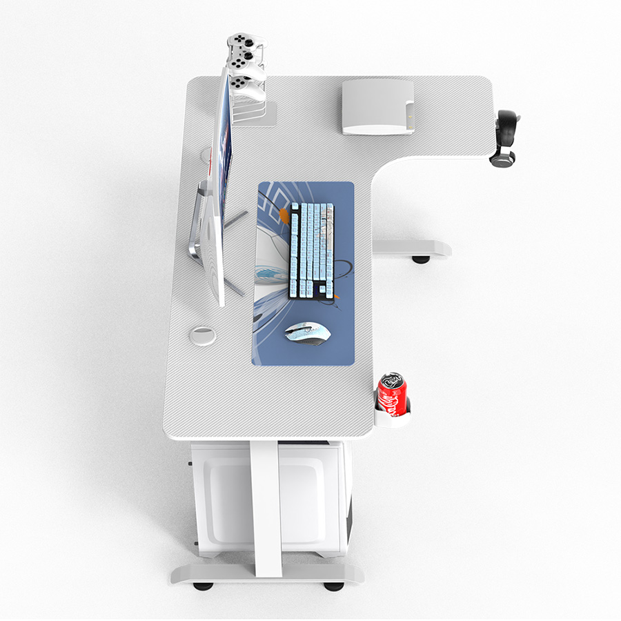 L Shaped Table with Hook Cup Holder and cable management box – White Colour – Right - 160cm x 100cm x 60cm