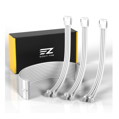 EZDIY 18AWG PSU Cable Extension 6 Cables-Super Soft-All White EZDPI154-8