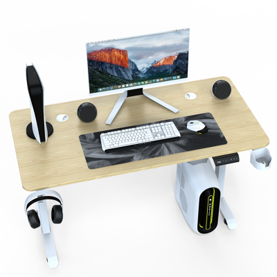 Electric Table with With cable management box – Rustic Wood Colour - White stands - 160cm x 60cm