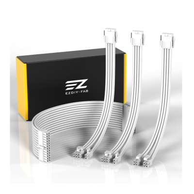 EZDIY 18AWG PSU Cable Extension 4 Cables-Super Soft- All White EZDPI124-8