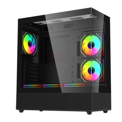 Liblad DG320 Computer Case With 3 ARGB INFINITY FANS PWM ARGB HUB WITH REMOTE - Black